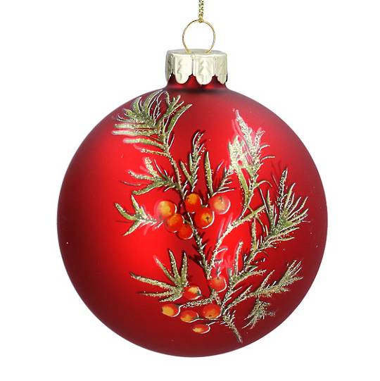 INDENT - Pack 12, Glass Ball Red, Fir & Berry Spray 8cm